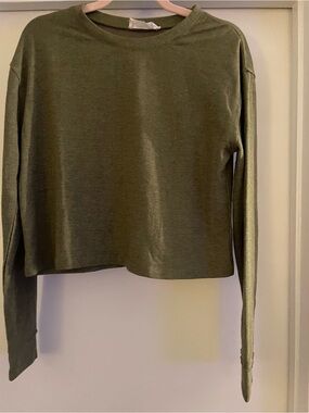 Double Zero Olive Green Long Sleeve Cropped Boxy Tee - Small